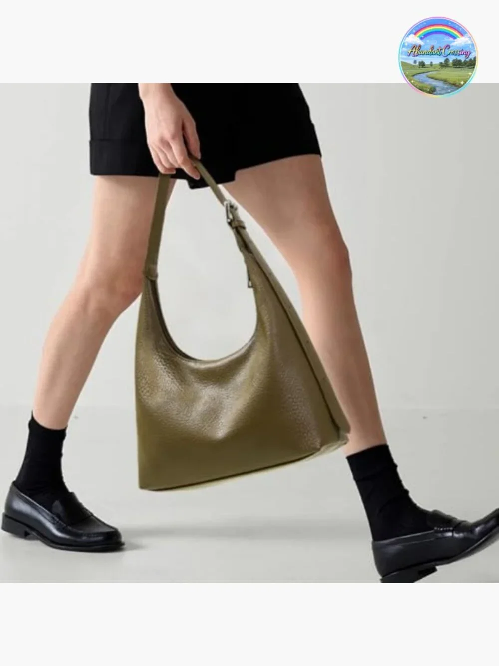Crescent Tote Bag - Vegan Leather Zipper Shoulder Purse Hobo for Evening